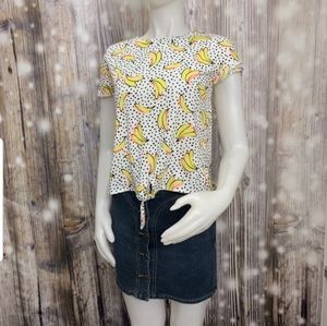 Arizona Jean Company White Crop Top with Banana Print